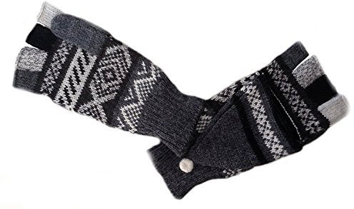 Alpacaandmore Unisex gestrickte Handschuhe Alpakawolle umklappbare Kappen