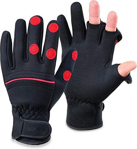 normani Wasser- und Winddichte Angel Handschuhe Winterhandschuhe Fishingsports Anglerhandschuhe 2,5 mm Titanium-Neopren Farbe Schwarz/Rot Größe XXL