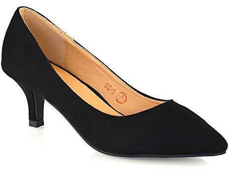 ESSEX GLAM Womens Kitten Heel Court Shoes Ladies Pointed Toe Low Heel Formal Evening Pumps Shoes 3-8 Black Faux Suede