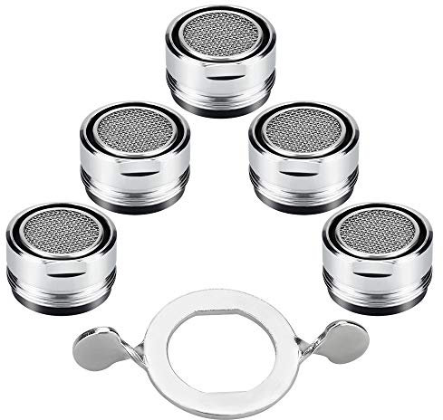 PERFETSELL 5 Stück Strahlregler Wasserhahn M24 Perlatoren für Wasserhähne Luftsprudler Sparstrahlregler mit Edelstahl Filter 24MM Wasserhahn Sieb Einsatz Mischdüsen mit Dichtung Schlüssel für Küche