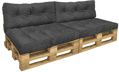 VOUNOT® Set di 4 Cuscini per Pallet, Cuscino Bancale Impermeabile per Internio ed Esterno, Seduta 120x80, Schienale 120x40, Grigio