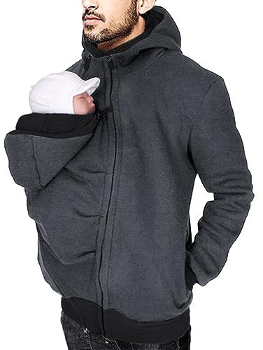 Oanviso Veste Kangourou pour Papa Adultes Blouson Homme à Capuche Kangourou Jacket Hooded Confortable A Gris L