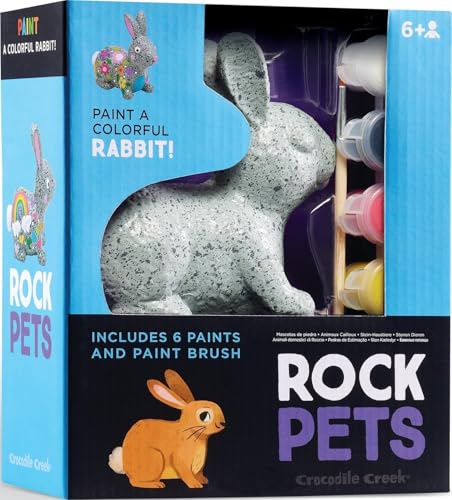Crocodile Creek - Juego de pintura Rock Pets - Conejo, kit de pintura para niños, pintura de roca, juego de pintura, kit de arte y manualidades, manualidades para niños