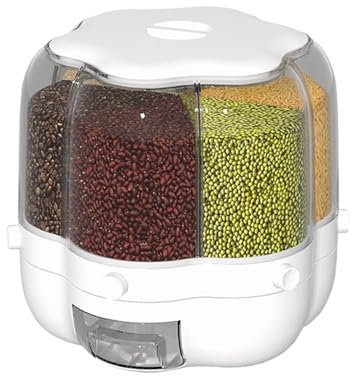 Rotating Grain Dispenser with 6 Grids, 33 lbs - 30 g, Large Grain Dry Food Dispenser, Rice Storage Container | Grain Storage Container - Round Dry Food Box, Kitchen Utensils