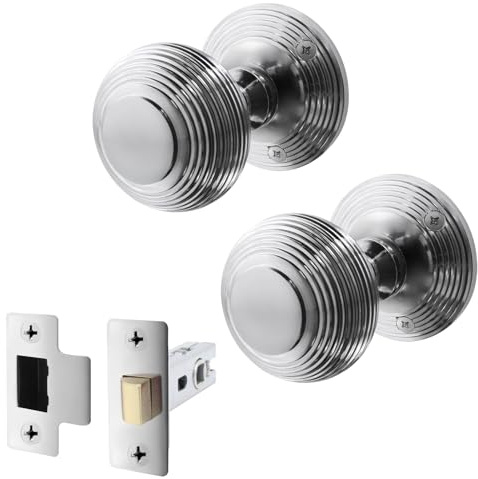 EAI Polished Chrome Door Knobs with Latch 76mm - Beehive | Complete Latch Kit with 1 Pair of Beehive Mortice 55mm Door Knobs for Internal Doors, 76mm Latch, Fixings Included