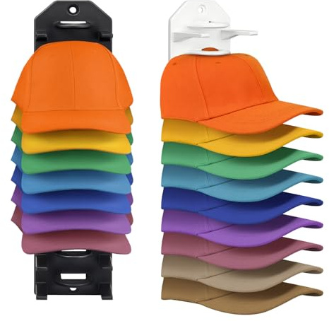 Hanqing 2 Pack Hat Rack for Baseball Caps, Adhesive Hat Organizer for Wall Hold Up to 20 Hats, Wall Mounted Hat Display Storage Holder Caps Hanger for Door Closet