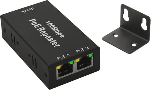 Leehitech 2-Port 100 M PoE Extender, Ripetitore PoE 1-in-2-Out, Supporta IEEE802.3af/at con 100 Mbps, estende la trasmissione di potenza e dati di ulteriori 100 m, Switch POE Passthrough a Montaggio a