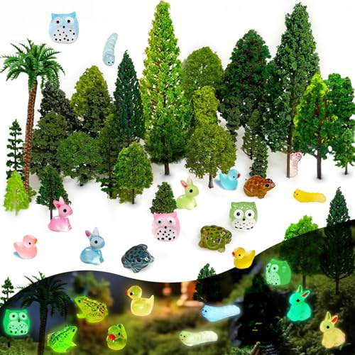 OrgMemory 55 Pièce Arbres Modèles, Mini Figurine, Lumineux en RéSine, pour Figurines Miniatures, Modélisme Ferroviaire Paysage, Jardin, Bricolage