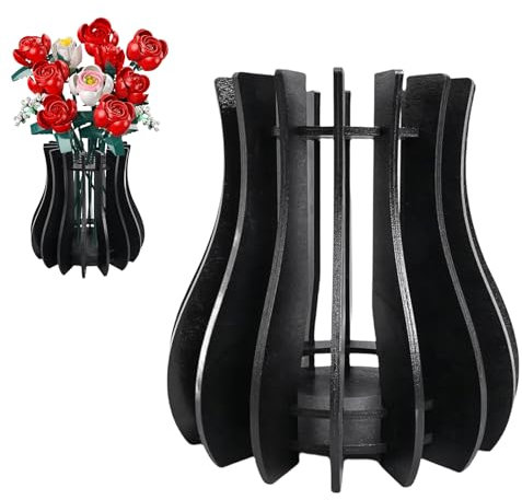 FloralGrace 1 Piece Puzzle Wooden Vase Set for Roses Cherry Blossoms Sunflowers Tulips Daffodils Lotus Flower Vase for Small Bouquet Arrangement Home Decor for Adults (Black)