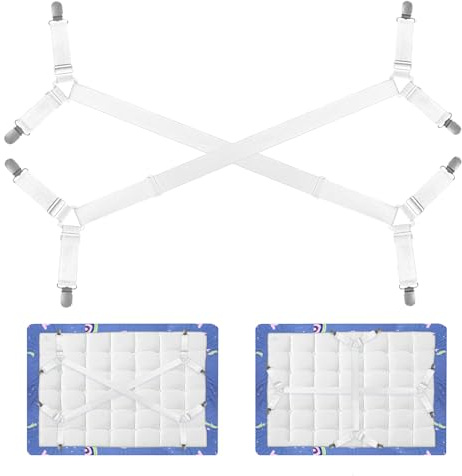 Bellanova 2 Tendeurs de Drap-Housse Réglables Blanc | Avec Clips Métalliques pour Maintenir Draps de Lit, Matelas et Canapés