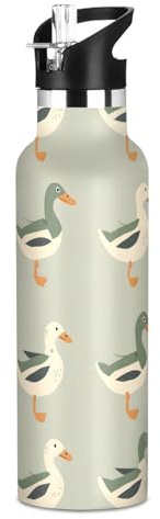 Duck Farm Bouteille d'eau en acier inoxydable avec bouchon à paille isotherme pour garçons et filles, 600 ml