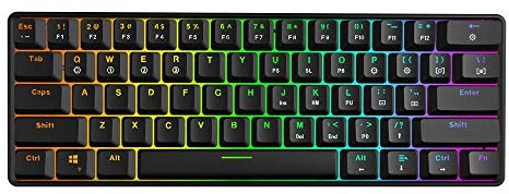FOELANNE Tastiera da gioco, Tastiera meccanica RGB programmabile a 61 tasti, impermeabile, nera, USB-C for il gaming(Brown Switch)