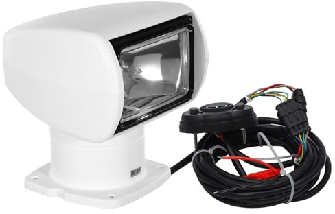 Sökstrålkastare för båt, båtprojektor, 12 V, 100 W, halogenlampa, fjärrkontroll, bärbar sökprojektor med 360° rotation, för yacht kustbevakning 2 500 lumen [A++till E]