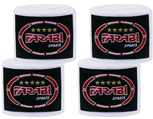 Farabi Sports Kinder Boxing Bandage 2,5 Meter lang boxbandagen - Box Bandages mit Paar für MMA, Muay Thai, Training, Kickboxen und Kampfsport (Weiß (2er-Pack)
