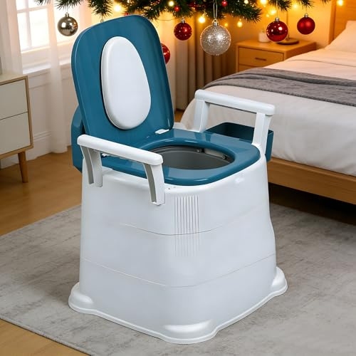 Nachttisch-Toilettenstuhl, tragbare Toilette für Erwachsene, mit abnehmbarer Armlehne, Tragkraft 150 kg, mobiler Toilettenstuhl für ältere und behinderte Menschen, mit verstärkten Beinen (Blau)