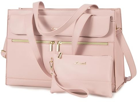LOVEVOOK Laptop handväska dam, PU-läder 2-i-1 Crossbody Tote Bag handväska, stor business shopper-väska arbetsväska, elegant axelväska portfölj lärarväska för kontor arbete, ROSA, 15.6 Zoll, Crossbody