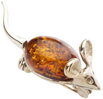 InCollections Damen-Brosche 925/000 Sterlingsilber vergoldet mit Bernstein, Maus, 2013230004880