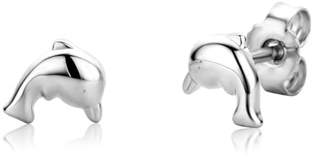 Miore Ohrringe Silber 925/ 18K Vergoldet, Hypoallergene Ohrringe Kinder Mädchen, Delfin Ohrstecker, sicherer Schmetterlingsverschluss, Ohrstecker Silber, Schmuck Mädchen, mit Schmuckbox