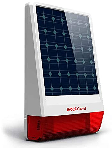 Wolf-Guard JD-W06 Funk-Sirene, 433 MHz, solarbetriebene Außensirene, 110 dB Alarmton, integrierter wiederaufladbarer Li-Akku, LED-Blitzlicht mit Deterrent Plus Solar-Sirene