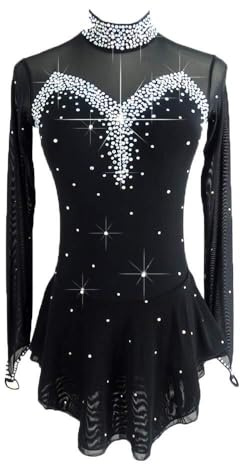 LIUHUO Black Ice Figure Skating Dress for Girls Women Backless Long-Sleeved Beaded Dresses