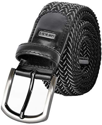 Miuno® unisex elastiskt stretchbälte med läderdetaljer herr dam tygbälte presentbox 2611