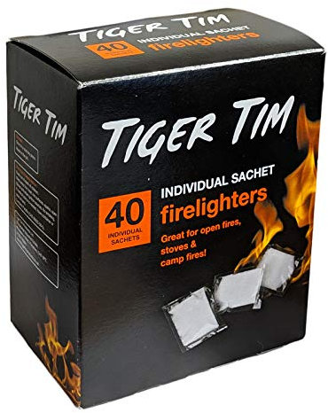 Tiger Tim 40 Sachet Firelighters Mess-Free Safe Odourless Instant Fire Starter for Wood Burners Barbecues Stoves Grills Campfires