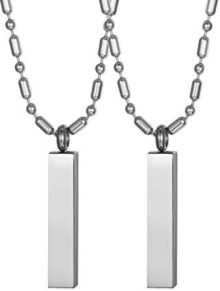 JewelryWe Schmuck 2pcs Paare Halskette mit Gravur, Edelstahl Rechteck Partner-Anhänger Freundschaftskette Partnerkette BFF Pärchen Kette Namenskette für Herren Damen, Silber