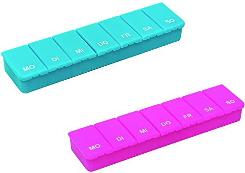 2 x Pillendose Tablettendose Pillenbox 7 Tage, 7 Fächer, türkis und pink