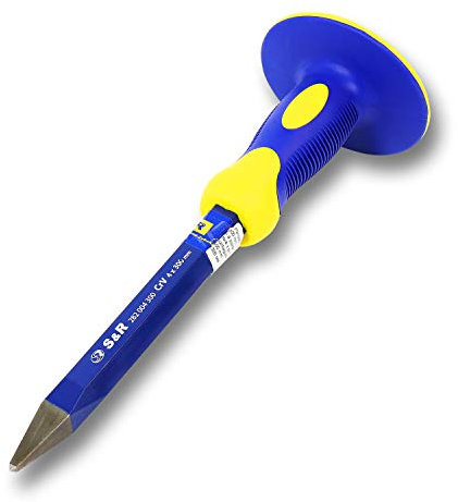 S&R Scalpello da Muratore a Punta con Paracolpo 295 x 4 mm, 40CRV, 52-58 HRC. Per Pietra, Piastrelle, Calcestruzzo, Muratura, Pavimenti. Impugnatura Antiscivolo