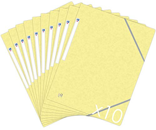 OXFORD Topfile+ 10 Stück Mappen, Karton, 3 Klappen, Format A4, Gummibandverschluss, Pastellgelb