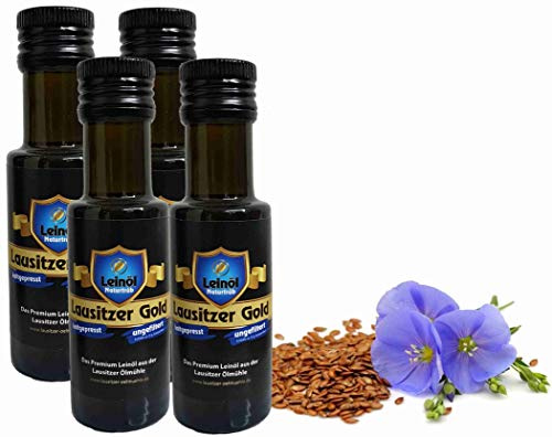 Leinöl Lausitzer Speiseleinöl Lausitzer Gold 4 x 100 ml ungefiltertes Premium Leinöl kaltgepresst und frisch abgefüllt
