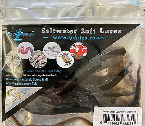 Artificial 8inch Black Lugworm Suspended in Natural Concentrated Extracted Bait Attractor and Booster x5