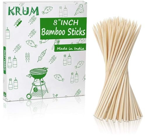 KRUM Palitos de bambú para barbacoa, palitos de kebab, pinchos de madera, pinchos de bambú, horno asado, microondas y sartén, aptos para barbacoa para Kabab, Paneer Tikka, Seekh, barbacoa y parrilla