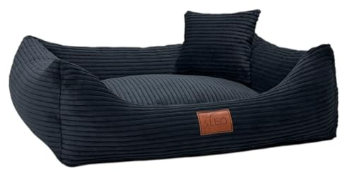 Leo4dog Hundebett Cord Waschbar Bezug Für kleine mittelgroße und große Hunde Hundekissen Hundesofa Hundekorb (Schwarz, M 80x60)