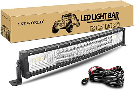 SKYWORLD LED Arbeitsscheinwerfer Bar, 56 cm 270W Gebogen LED Lichtleiste Flutlicht Reflektor Combo 12V 24V mit Kabelbaumsatz Arbeitslicht Zusatzscheinwerfer für Auto Offroad Traktor SUV UTV ATV | Dreireihig Offroad Beleuchtung LED Arbeits Licht Bar Lichtbalken Wasserdicht für 4x4 Auto Traktor LKW SUV UTV ATV Fahrzeuge