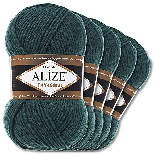 Wohnkult Alize 5 x 100 g Lanagold Wolle | 53 Auswahl | Stricken Häkeln Wolle (426 | Petrol)
