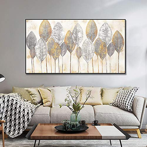 Moderne Blumen Poster Druck Wandkunst Malerei Blattgold Bild Abstrakte Landschaft Leinwand Kunst für Wohnzimmer Wohnkultur 50x100cm (20x39in) Rahmenlos