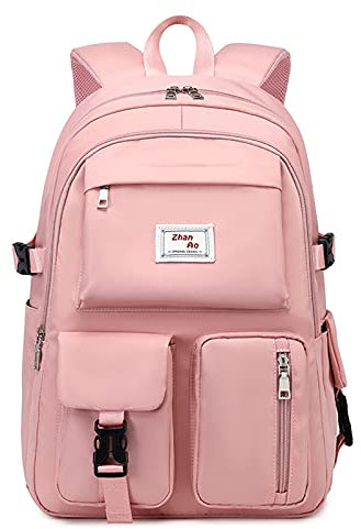 FANDARE Beiläufig Rucksack Schulrucksack Schulranzen Daypacks mit 15.6 Zoll Laptopfach Tagesrucksack Mädchen Junge Schultaschen für Universität Reisen Freizeit Arbeit Wasserdichtes Polyester Rosa