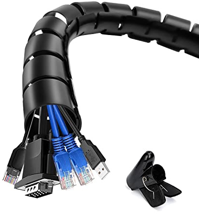 Shinfly, Guaina passacavi per ordinare e organizzare cavo, da 10 m, con clip per guidare cavi fino a 28 mm, per uso domestico, per cavi di TV e PC, nero