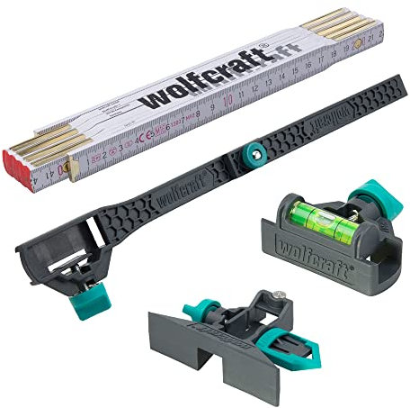 wolfcraft Kit Personnaliser son mètre, 4 pcs I 8623000 I Transforme le mètre en niveau ou en accessoire de traçage et permet de relever une dimension intérieure