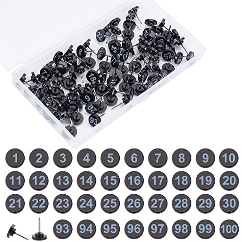NBEADS 100 Stück Nummerierte Reißnägel, Zahlen Stecknadeln Mit Schwarzer Basis Und Weißen Zahlen 1-100, Kunststoff Pins Für Karten, Präsentationen, Fotos, Poster, Ausstellung, 16x11 mm