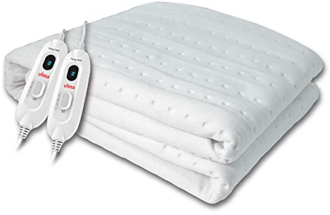 Ufesa Flexy Heat CME Calientacamas Eléctrico Doble, 150x130cm, 2x60W, Reversible, 3 Niveles de Temperatura, Apagado Automático, Manta Térmica, Calefacción de Cama, Lavable, Blanco