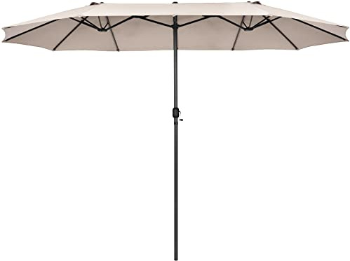 COSTWAY Sombrillas Jardin Grandes Doble Cara, 470 x 280 cm, Sombrilla Terraza Exterior con Manivela y Ventilación, Sombrilla Parasol Doble Playa Terraza Balcón Piscina (Beige, 470 x 280 cm)