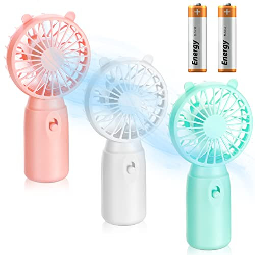 Censen 3 Pcs Mini Handheld Fan 2 AA Battery Operated Personal Cute Small Portable Fans Handy Desk Table for Neck Cooling Summer Bedroom Makeup Camping Travel Girl Women Men Indoor Outdoor, Multicolor