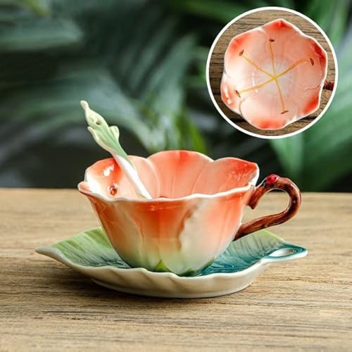 Kreative 3D handbemalte Fusang Blume Sonnenblume Clivia Emaille Farbe Keramik Kaffee Tee Set Nachmittagstee Tasse Teller