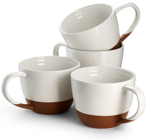 DOWAN Coffee Mugs Set of 4-18oz/530ml Large Ceramic Mugs Set - Tea & Hot Chocolate Cups with Large Handle - Speckled & Reactive Glaze Wide-Mouthed Mug - Great Gift - Alabaster White