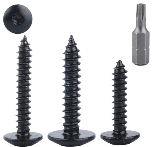 Viti per Lamiera Autofilettanti, Torx, 60 Pezzi Viti da Legno, Viti Testa Piatta, Viti a Testa Piana, Torx per Carrozzeria, Nero per Legno Mobili (M4,8x16mm)