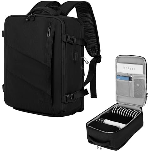 VOESLD für Easyjet Handgepäck 45x36x20, Reiserucksack Handgepäck Schwarz Flugzeug für Alle Großen Airlines, Wasserdicht, Laptop Rucksack Herren Damen, Mit USB-Anschluss 32L