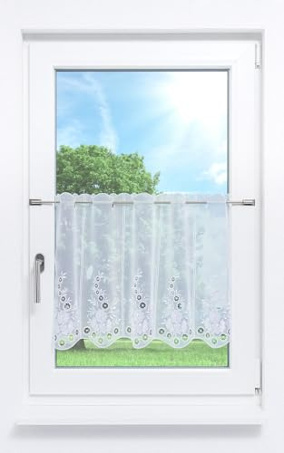 Plauener Spitze Scheibengardine Blumenspiel #1W (Bx H) 194,4cm * 50cm reinweiß/Weiß