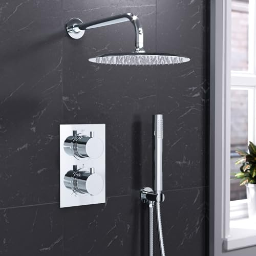 Nes Home 2 Dial 2 Way Round Concealed Chrome Thermostatic Shower Mixer,Head,Handset Set